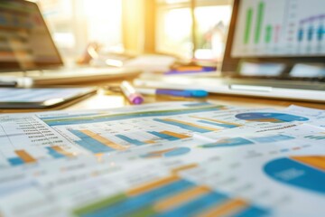 A stack of overloaded document reports with colorful paperclips on an office desk, highlighting the paperless business concept.