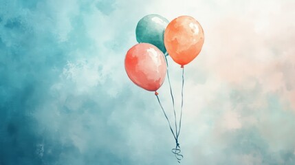 Serene colorful balloons floating soft blue sky