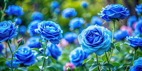 Beautiful view of a garden filled with blooming blue roses, beautiful, view, garden, blue roses, blooming, flowers