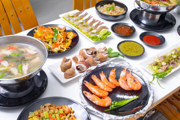 Thai favorite food on white table. Food for dinner.
