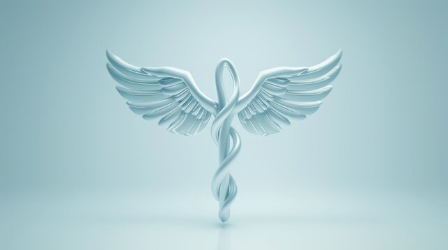 A white angel with wings and a silver staff