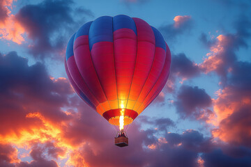 Fototapeta premium Abstract representation of a hot air balloon with clouds illuminated in bold, dynamic colors,