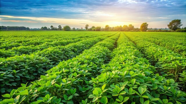 Green Gram Crop in the field with lush plants growing, agriculture of high protein mung beans plant, green gram, crop