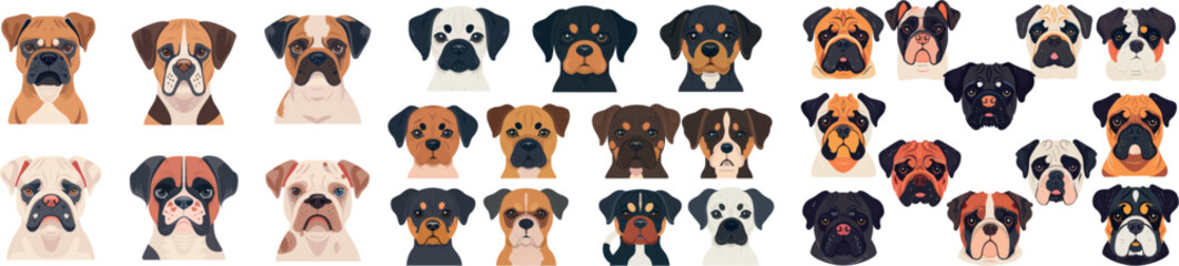 Obraz premium Set of dog breed portraits. Puppy types only. Front view. For stickers, posters, web, pet shop logos.