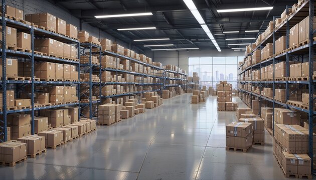 Modern 3D illustration of supply chain optimization, featuring efficient logistics and inventory management solutions within a sleek business environment.