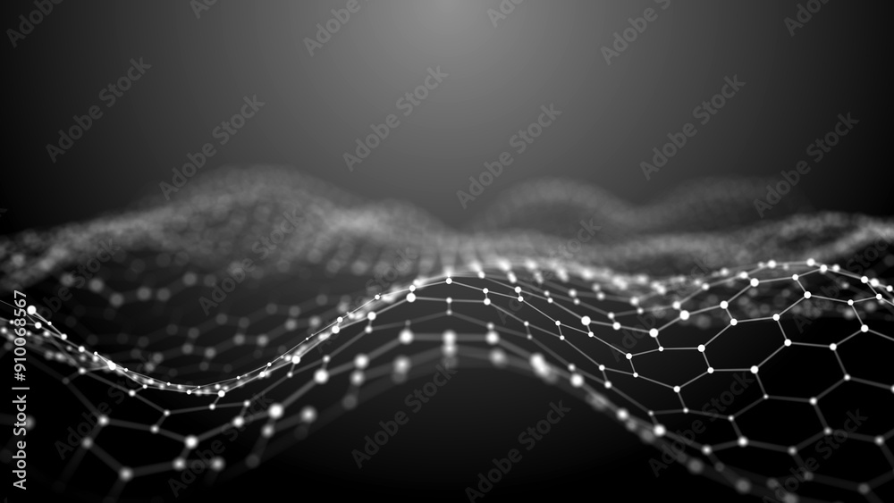 Poster Internet technology network. Abstract black and white background. Large amount of data. 3d rendering.