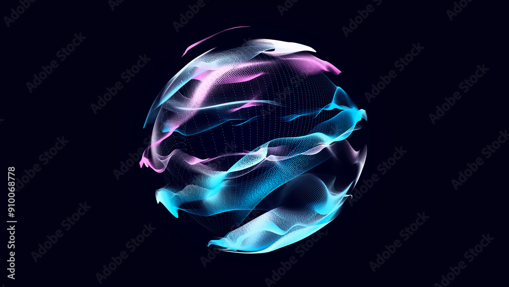 Poster Sphere with connecting points. Global Connection Technology. The accumulation of information. 3D rendering.