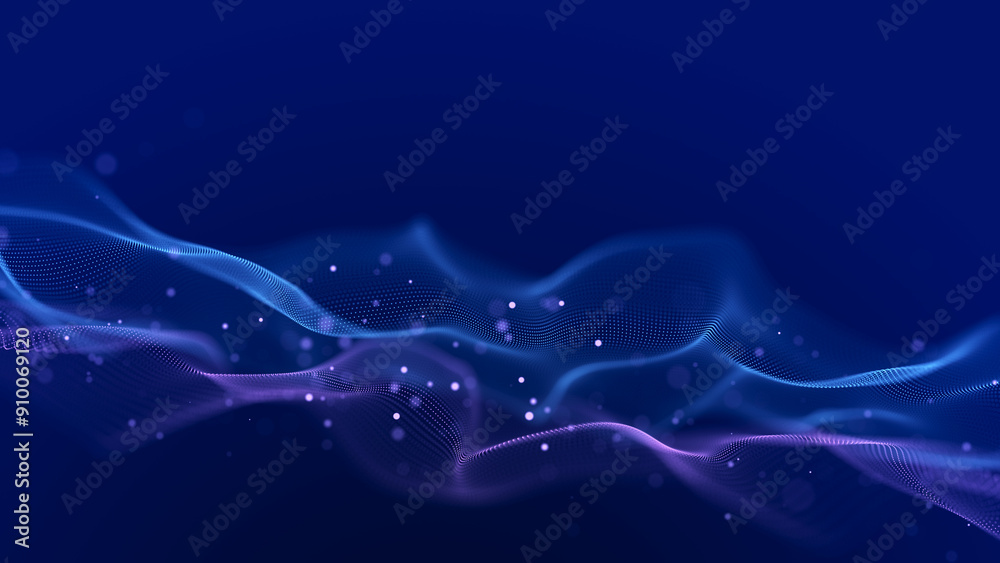 Aufkleber Big data visualization. The musical stream of sounds. Abstract background with interweaving of dots . 3D rendering.