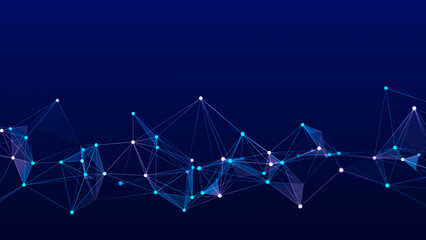Abstract background with interweaving of colored lines and dots. Network connection structure. Data exchange. 3D