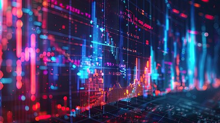 Abstract digital data visualization with vibrant colors and dynamic patterns representing technology and finance.