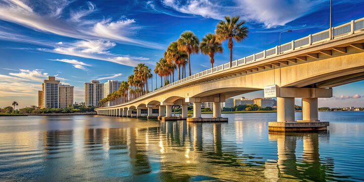 John Ringling Parkway bridge leading into Sarasota in the warm midday light, Sarasota, Florida, John Ringling Parkway