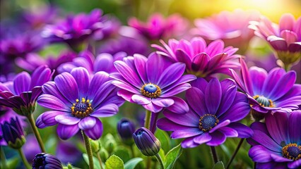 Obraz premium A close-up photo of vibrant violet flowers blooming in a garden, colors, nature, flora, spring, beauty, purple, petals, blossoms