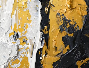 Fototapeta premium Abstract swirls in black, yellow, and beige, painted with a palette knife. Perfect for a bold and artistic oil painting texture background.