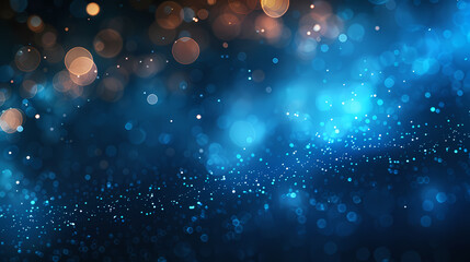 Obraz premium A mesmerizing abstract background with a blue and orange color scheme, featuring a scattering of out-of-focus lights that create a sense of magic and wonder.