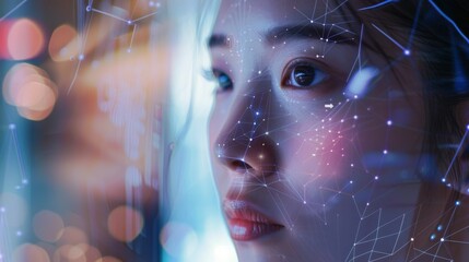 Concept of facial scanner. Modern technology background, Face ID, biometric verification. Generative AI