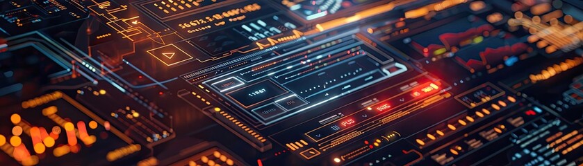 Futuristic technology background featuring intricate circuits and glowing patterns, perfect for digital innovation themes.