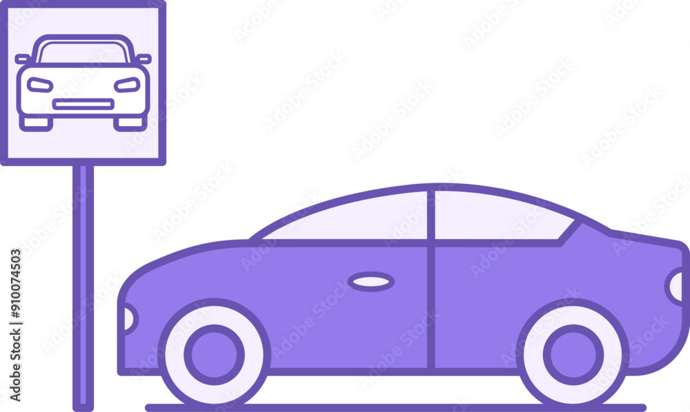 Wall mural Parking Icon Color. Vector Icon. Road Sign and Car. Temporary Stop of Vehicle. Road Concept