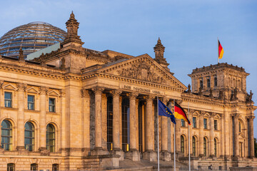 German Parliament the Bundestag in the Reichstag Building. Text says: To the German Population