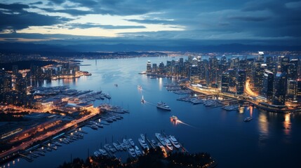 Fototapeta premium Skyline at Dusk: Stunning Views of Urban Nightscape.