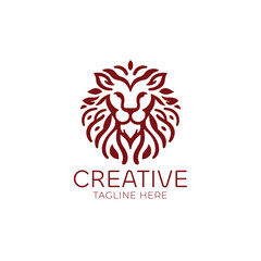 Lion head floral logo design vector icon illustration	