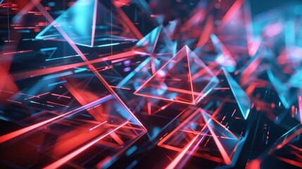 Vibrant abstract geometric shapes and neon lighting create a modern, futuristic background perfect for tech and digital-themed projects.