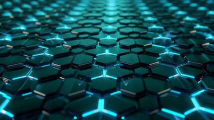 Fototapeta premium Abstract futuristic hexagonal pattern with glowing blue light.