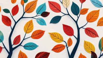 Colorful illustration of leaves on branches, showcasing autumn hues, perfect for nature-themed projects and backgrounds.