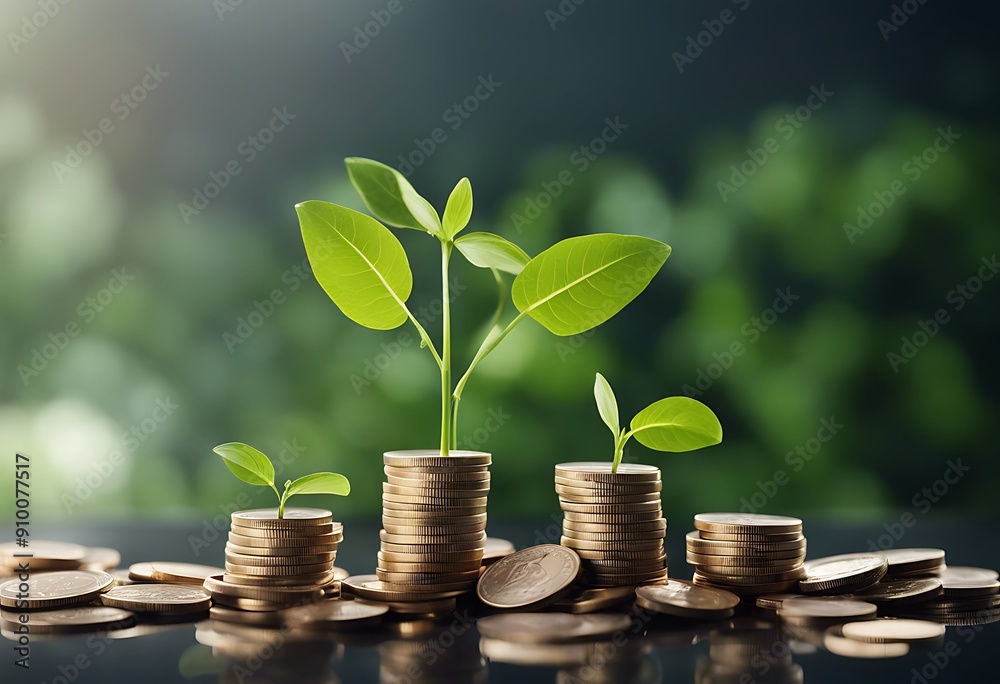 Wall mural earning pile sustainability growth cash prosperity green out bank tree leaf coin currency money inve