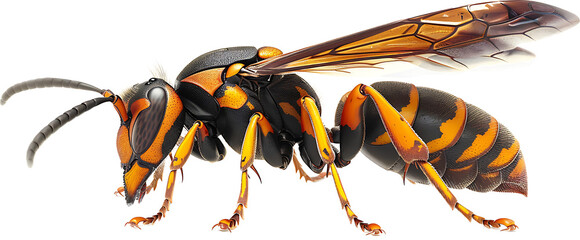 A detailed illustration of an Asian hornet isolated on a transparent background PNG