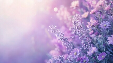 Sunlit Lavender Field: A soft, dreamy image of a field of lavender bathed in warm sunlight, perfect for creating a peaceful, serene, and romantic atmosphere. 
