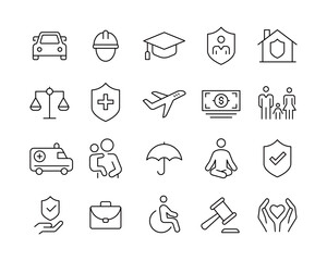 Insurance Icons - Vector Line. Editable Stroke.