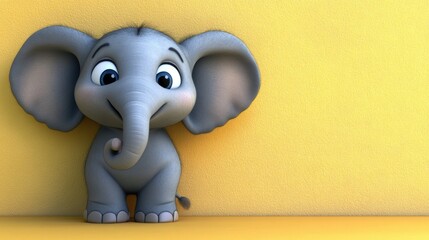Adorable cartoon elephant yellow background