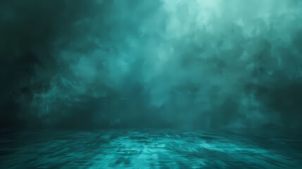 A moody, abstract background featuring a dark teal, almost black, color scheme with an ethereal and mysterious feel. The background is filled with shadowy, billowing clouds that give an impression of 