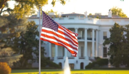 United States Flag with the White House in the Background