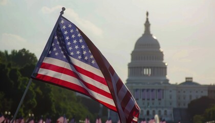 United States Flag with the Capitol Building in the Background