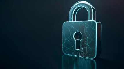 A digital padlock icon represents data security and network protection, highlighting cybersecurity with copy space