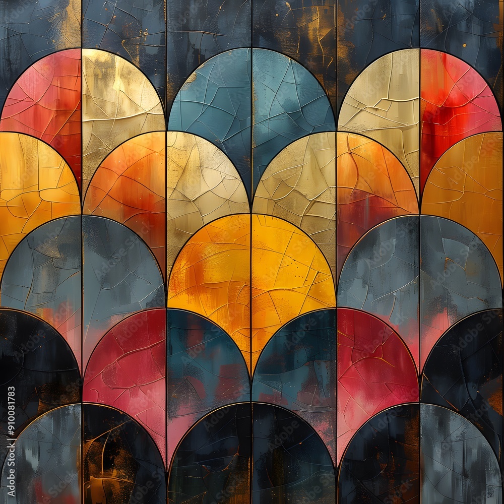 Poster abstract pattern of colorful arches. a colorful abstract pattern featuring arches in various shades 