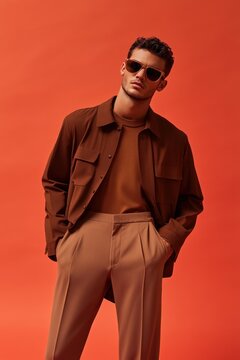 Contemporary man in brown and tan, fashionable and cool