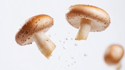 Fototapeta premium Mushrooms Floating with Water Droplets