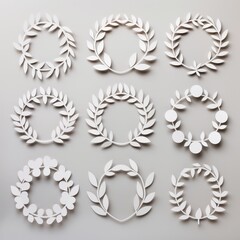 A collection of elegant white wreaths with various designs, perfect for decor, crafts, or artistic projects.