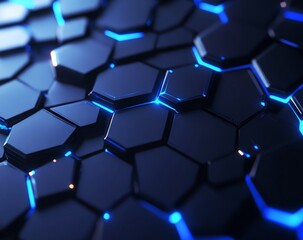 Abstract technology background concept with hexagon pattern and glowing light effects. Vector illustration in the style of abstract, ultra realistic, stock photo, high resolution photography, insanely