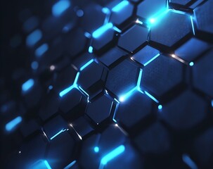 Abstract technology background concept with hexagon pattern and glowing light effects. Vector illustration in the style of abstract, ultra realistic, stock photo, high resolution photography, insanely