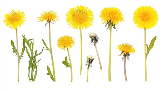 Dandelion Flowers in Various Stages of Bloom