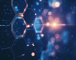 Abstract technology background concept with hexagon pattern and glowing light effects. Vector illustration in the style of abstract, ultra realistic, stock photo, high resolution photography, insanely