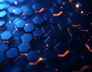 Abstract technology background concept with hexagon pattern and glowing light effects. Vector illustration in the style of abstract, ultra realistic, stock photo, high resolution photography, insanely
