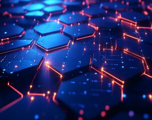 Abstract technology background concept with hexagon pattern and glowing light effects. Vector illustration in the style of abstract, ultra realistic, stock photo, high resolution photography, insanely