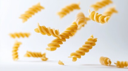 Golden Spirals of Pasta in Mid-Air