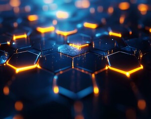 Abstract technology background concept with hexagon pattern and glowing light effects. Vector illustration in the style of abstract, ultra realistic, stock photo, high resolution photography, insanely