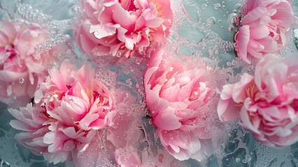 pink rose flowers in splashing water top view