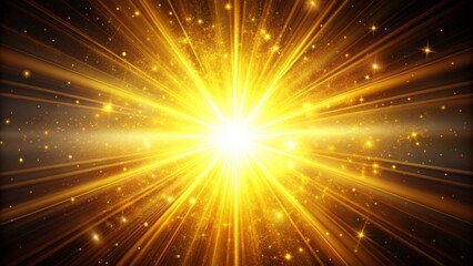 Vibrant yellow celestial explosion erupts against a dark background, radiating a golden sunburst with intense digital lens flare and artistically adjusted light rays.